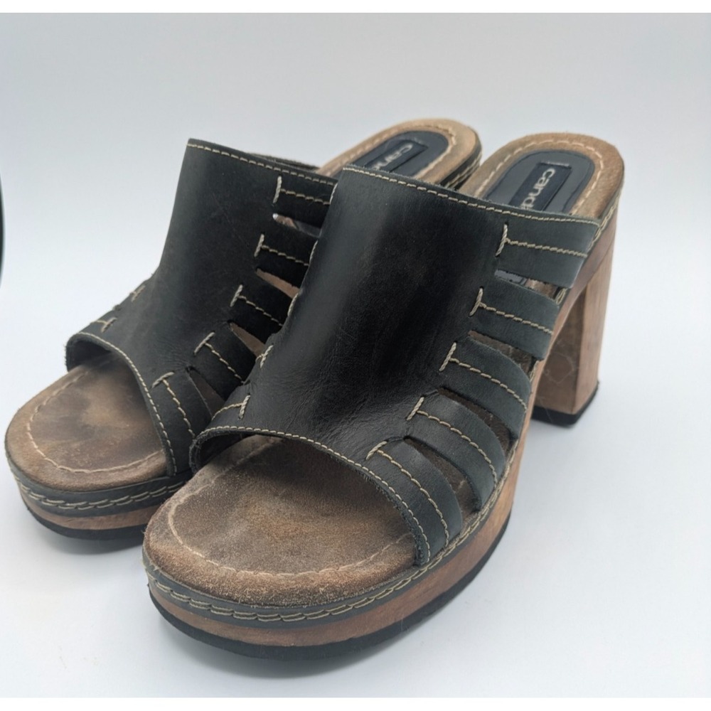 Vintage Y2K Candies Chunky Leather Wood Block Platform Heels Wedges Sandals 10 M